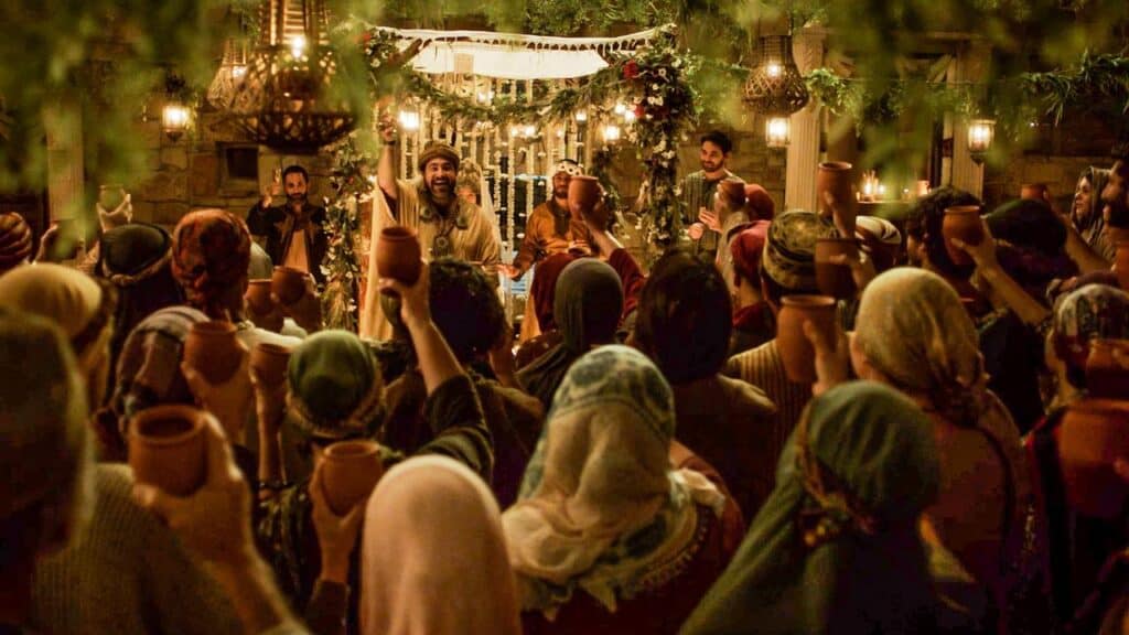 Jesus and his students make their way to a wedding celebration in Cana found in John 2:1-11 from The Chosen, Season 1, Episode 5, titled "The Wedding Gift."