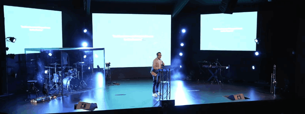 Pastor Sam Rodriguez delivers his message, 'Faith in the Famine, Provision in my Praise' at New Season Church in Sacramento, California